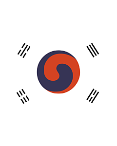 Flag: 1882 version of the flag of Korea, based on the earliest surviving depiction of the flag, published in a U